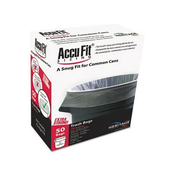 Linear Low Density Can Liners with AccuFit Sizing 32 gal, 0.9 mil, 33" x 44", Clear, 50/Box