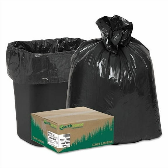 Linear Low Density Recycled Can Liners, 16 gal, 0.85 mil, 24" x 33", Black, 25 Bags/Roll, 20 Rolls/C | Bundle of 2