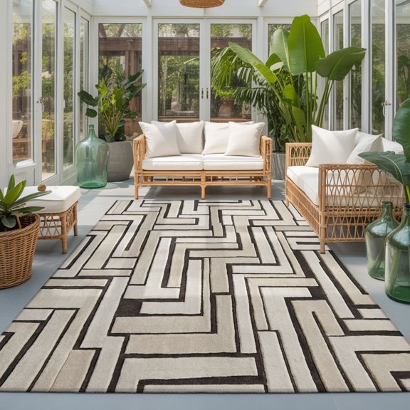 Linear Maze 6'x9' Large Area Rugs Modern Abstract Art Architectural Lines Plaid Washable Area Rugs Non-Slip Indoor Floor Mats Large Carpet for Living Room Bedroom Dining Room