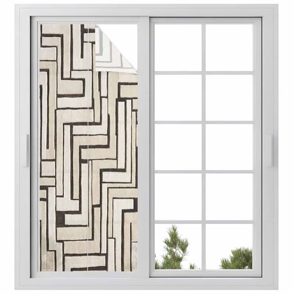 Linear Maze Window Privacy Film, Modern Abstract Art Architectural Lines Plaid Frosted Glass Window Clings Static Cling UV Heat Blocking Reusable Door Sticker for Bathroom 23.6 x 59 Inch