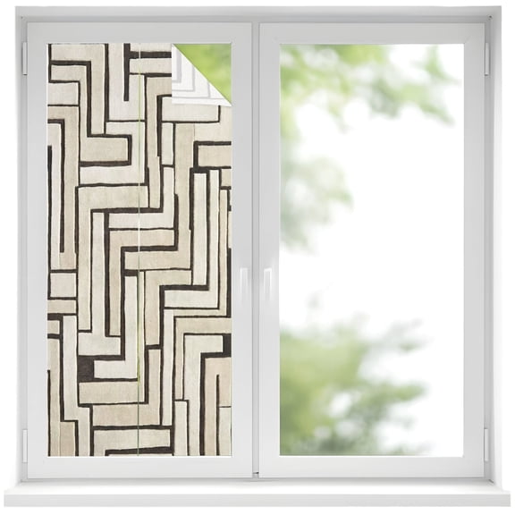 Linear Maze Window Privacy Film, Modern Abstract Art Architectural Lines Plaid Frosted Glass Window Clings Static Cling UV Heat Blocking Reusable Door Sticker for Bathroom 17.7 x 39.3 Inch