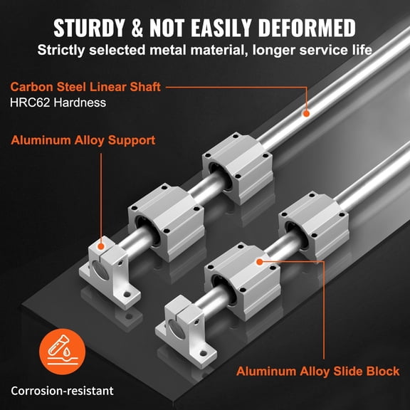 Linear Motion Guide Rail System, SFC20 1000mm (39.4 Inch), 2 Rails + 4 SC20 Sliding Blocks + 4 Supports, for CNC Machinery & Automated DIY Applications