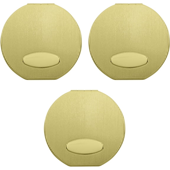 Set of 3 Engraveable Grooved Pattern Double Sided Magnifying Compact Mirrors (Gold, Flat Round)