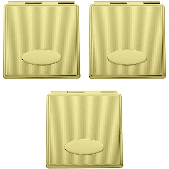 Set of 3 Engraveable Grooved Pattern Double Sided Magnifying Compact Mirrors (Gold, Large Square)