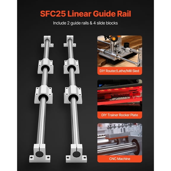 Linear Rail Kit,SFC25,2Pcs 1000 mm (39.4") Linear Motion Guide Rails&4Pcs Bearing Slide Blocks,for DIY Engraving Machine Lathe Milling Machine Slides,DIY Training Rocker Plate