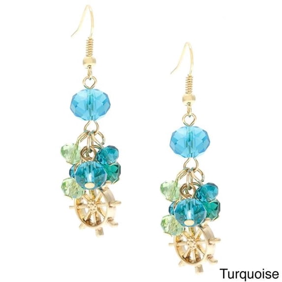 Linear Sea Life Wheel Charm Drop Earrings, Turquoise