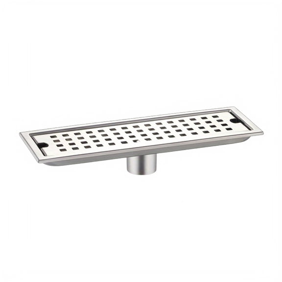Linear Shower Drain, 11.8 Inch Stainless Steel Square Grate Long Floor Drain with Middle Outlet, 1 Pack Anti-Clog Waterproof Drain Strainer for Bathroom Kitchen Balcony Wet Room