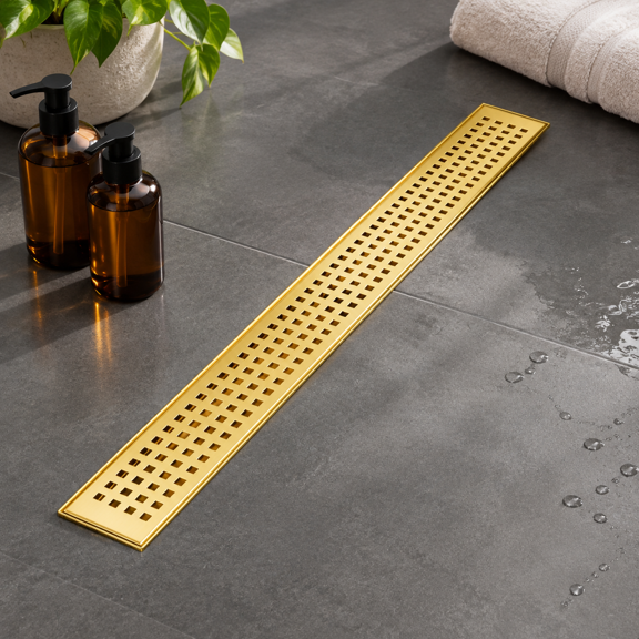 Linear Shower Drain 24 Inch Brushed With Square Hole Panel