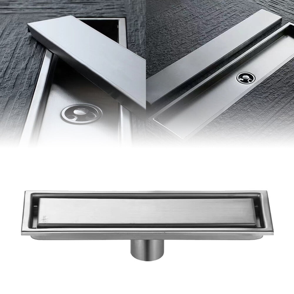 Linear Shower Drain 24 Inch with Hair Strainer 3in Outlet and 2-in-1 Tile Insert Cover Quick Drainage Rectangular Shower Drain