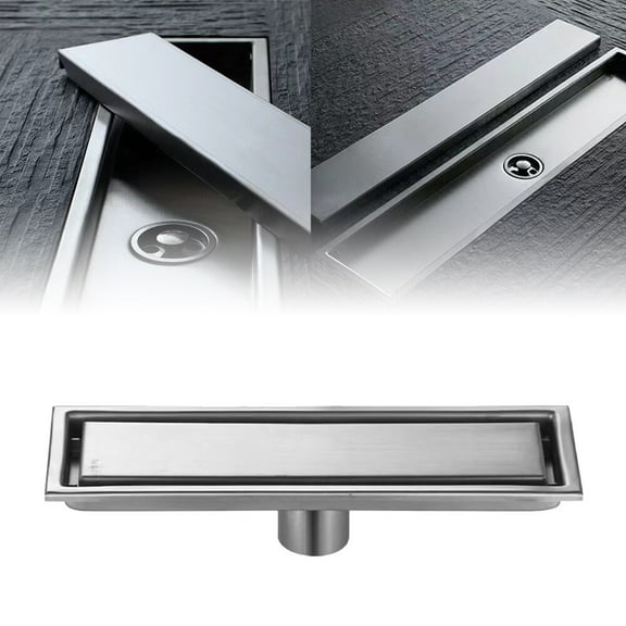 Linear Shower Drain 24 Inch with Hair Strainer 3in Outlet and 2-in-1 Tile Insert Cover Quick Drainage Rectangular Shower Drain
