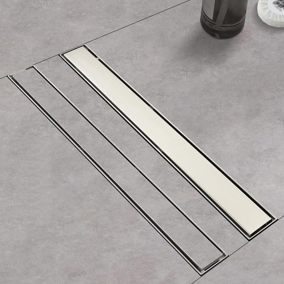 Linear Shower Drain ，28 Inch Brushed 304 Stainless Steel Rectangle Shower Floor Drain，with Reversable Tile-inPattern Drain Cover & Hair Catcher, Adjustable Feet