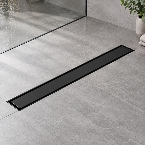 Linear Shower Drain 32 Inch Matte Black With Tileert Panel