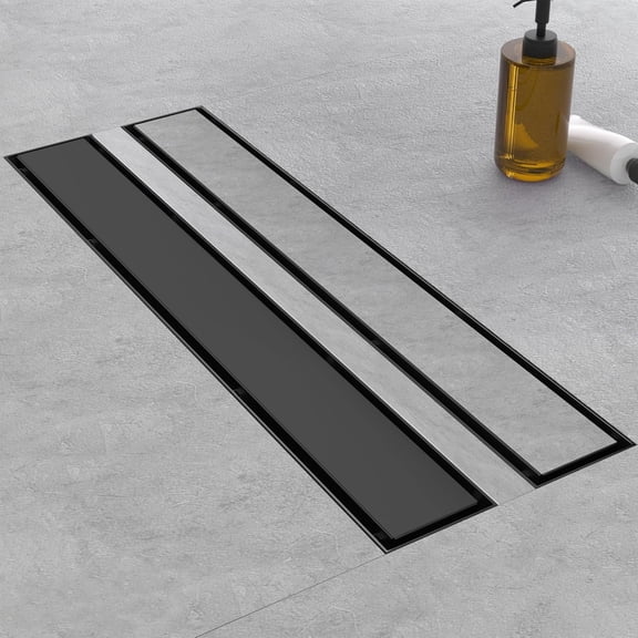 Linear Shower Drain 32 Inch Matte Black with Tile Insert Panels
