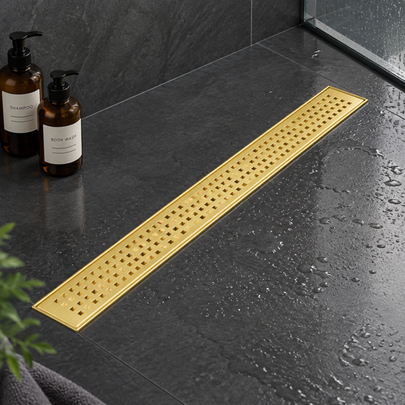 Linear Shower Drain 36 Inch Brushed With Square Hole Panel