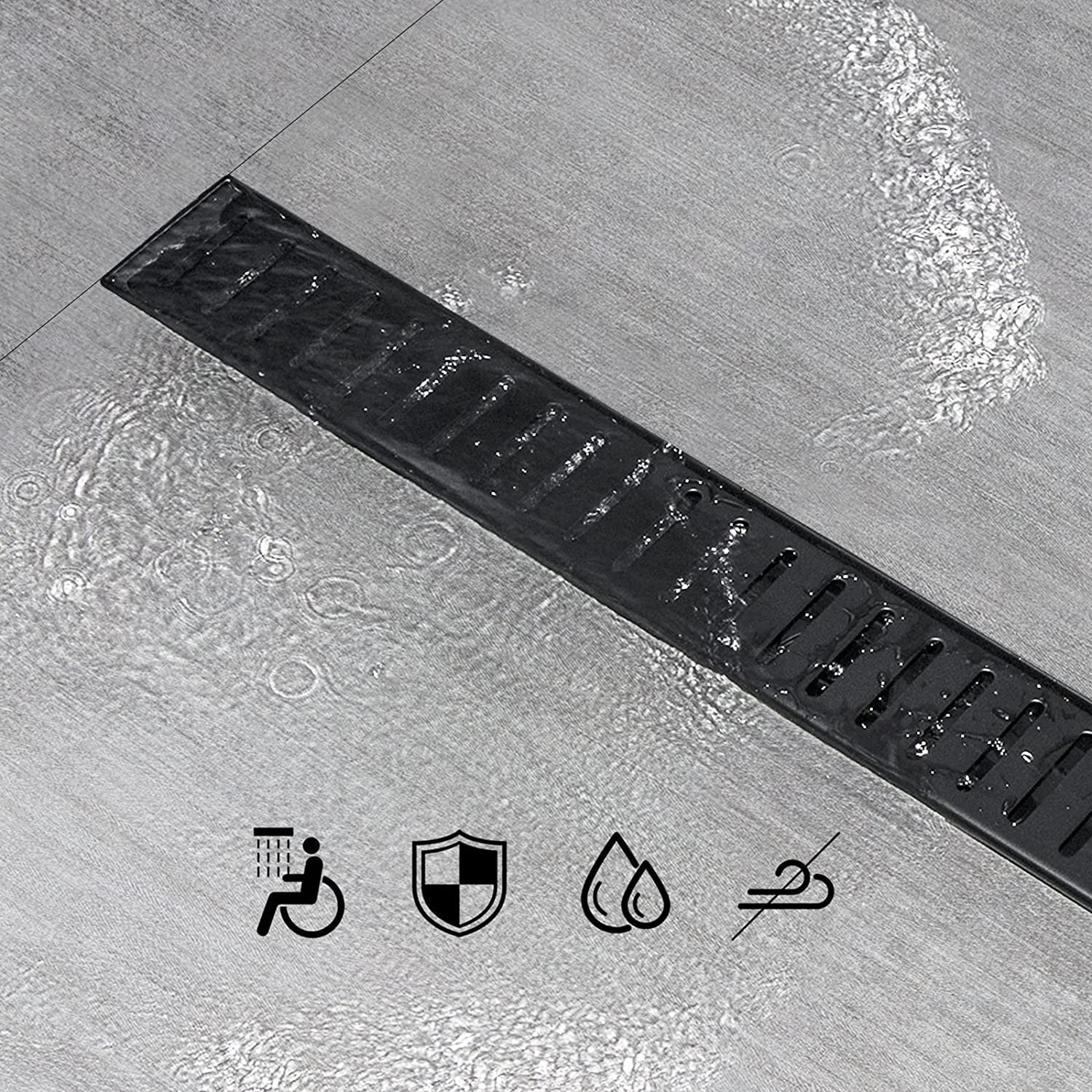 Linear Shower Drain, 36 inch Matte Black Shower Drain with Removable