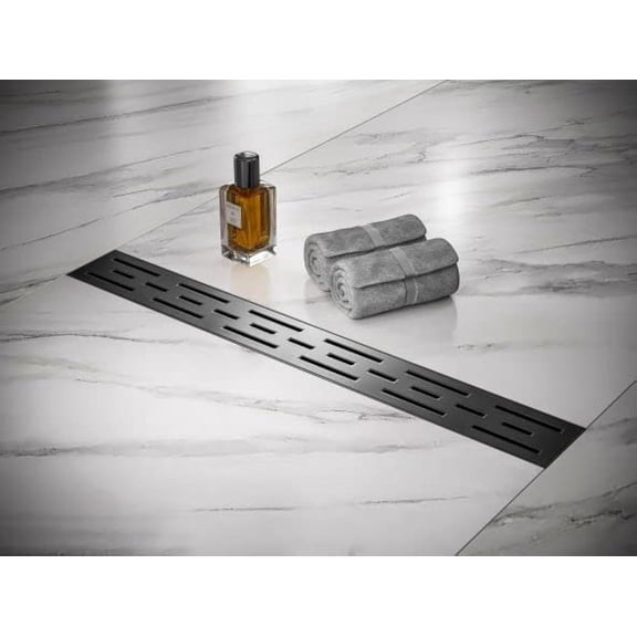 Linear Shower Drain 36 inch with Removable Grate, Matte Black Polished 304 Stainless Steel Floor Shower Drain with Hair Strainer, Adjustable Leveling Feet,(DRAIN005)