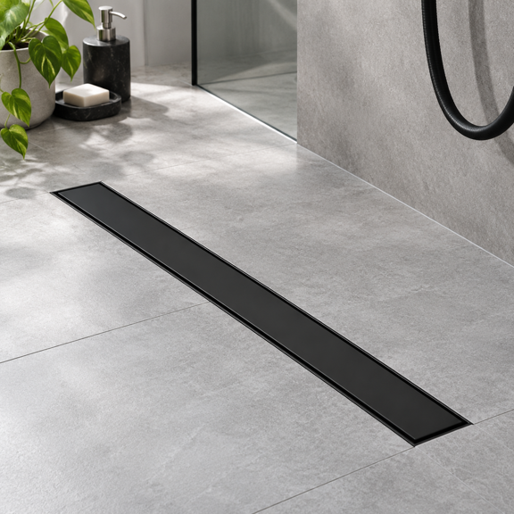 Linear Shower Drain 60 Inch Matte Black With Tileert Panel