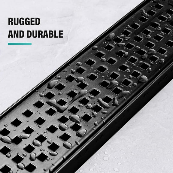 Linear Shower Drain | Heavy Duty 48 Inch Linear Drain | Black Shower Trench Drain, Bathroom Drain with Hair Strainer for Basement, Kitchen, Basement