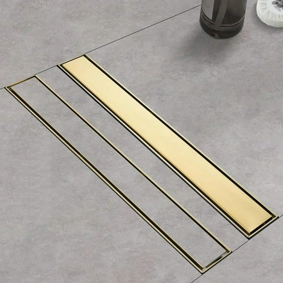 Linear Shower Drain With Tile Insert Panels 24 Inch Brushed Gold 304 Stainless Steel Rectangle Shower Floor Drainwith Hair Catcher Adjustable Feet