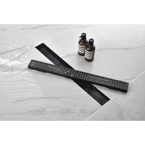 Linear Shower Drain with Removable Quadrato Pattern Grate, 304 Stainless Shower Drain Included Hair Strainer and Leveling Feet