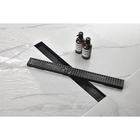 Linear Shower Drain with Removable Quadrato Pattern Grate, 304 Stainless Shower Drain Included Hair Strainer and Leveling Feet