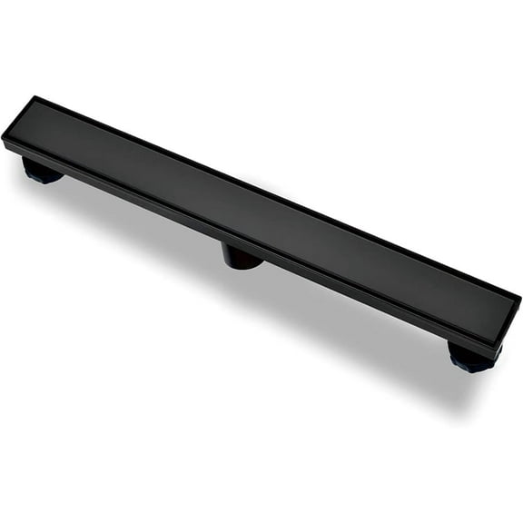 Linear Shower Floor Drain, Black 24 Inch 304 Stainless Steel Bathroom Drains Kit, Rectangular Shower Trench Drain With Reversable Tile-in Pattern Drain Cover & Hair Catcher