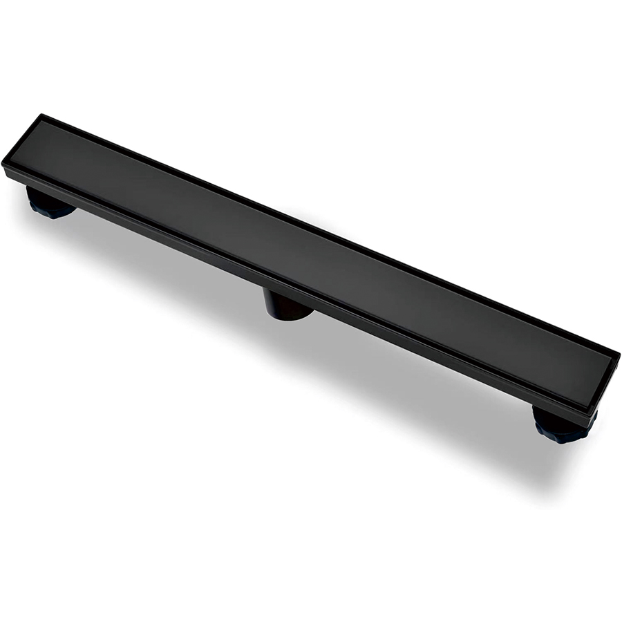 Linear Shower Floor Drain, Black 24 Inch 304 Stainless Steel Bathroom Drains Kit, Rectangular Shower Trench Drain With Reversable Tile-in Pattern Drain Cover & Hair Catcher