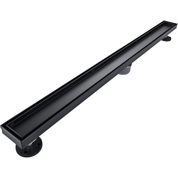 Linear Shower Floor Drain, Black 36 Inch 304 Stainless Steel Bathroom Drains Kit, Rectangular Shower Trench Drain with Reversable Tile-in Pattern Drain Cover & Hair Catcher