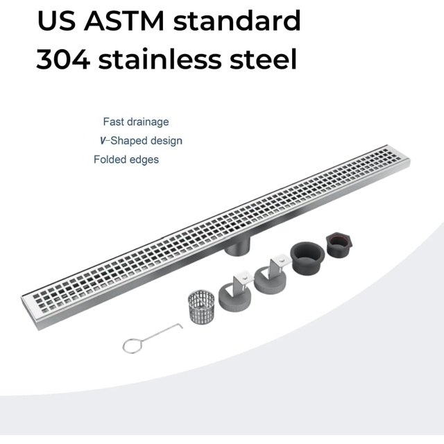 Linear/Square Shower Drain, Brushed Nickel Shower Floor Drain, HighFl