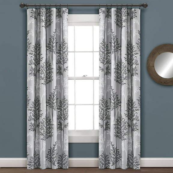 Linear Tree Insulated Rod Pocket Blackout Window Curtain Panels Gray 38X84 Set
