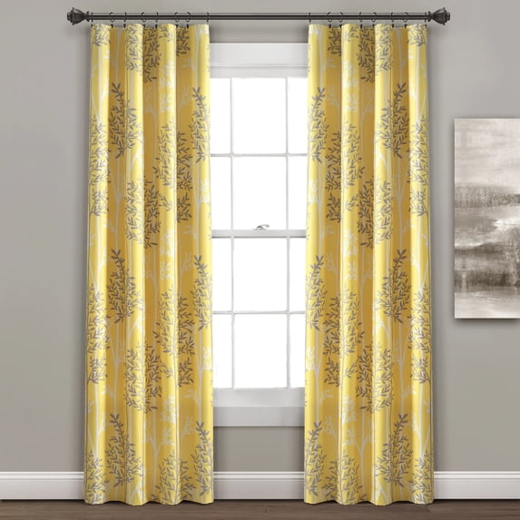 Linear Tree Insulated Rod Pocket Blackout Window Curtain Panels Yellow/Gray 38X84 Set