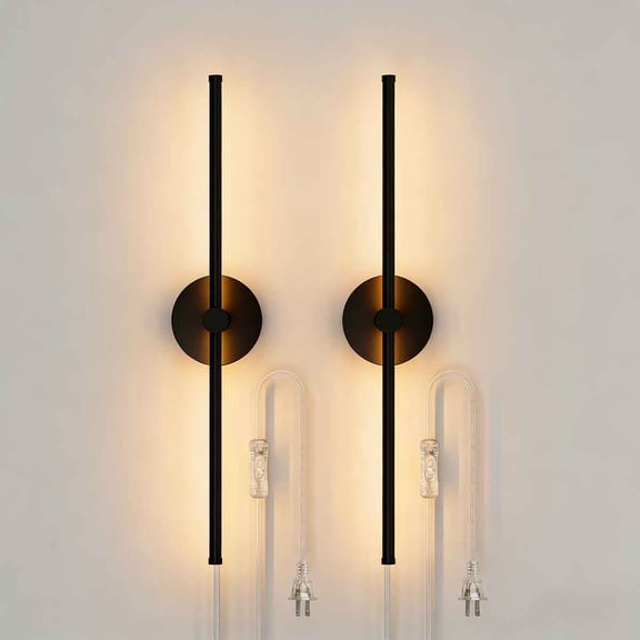 Linear Wall Sconce: LED Indoor Modern Linear Wall Lights Set of Two with On/Off Switch, 5CCT Switchable, Matte Black, Dimmable