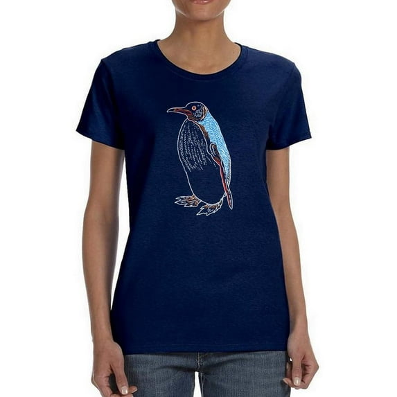 Lineart Paint Draw Penguin Shaped T-Shirt Women -Image by Shutterstock, Female 3X-Large