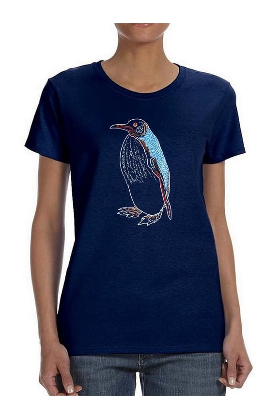 Lineart Paint Draw Penguin Shaped T-Shirt Women -Image by Shutterstock, Female Large