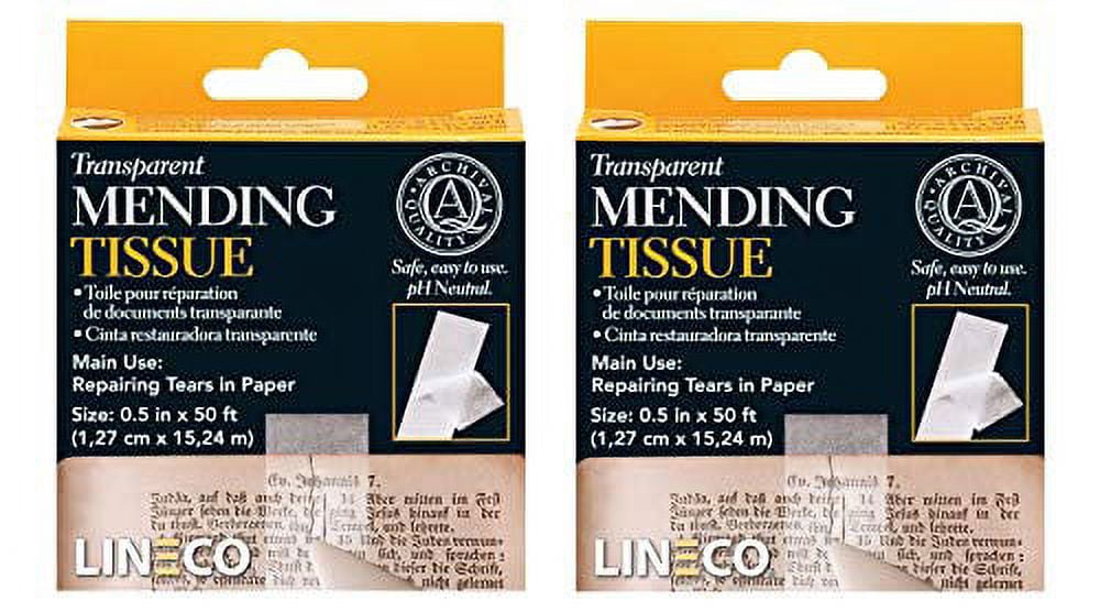 Lineco Transparent Archival Mending Tissue Repair Tape 0.5" x 50', Set of 2