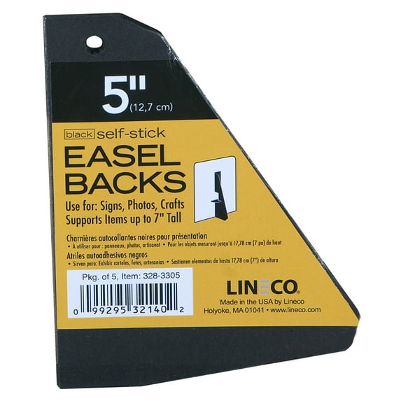 Lineco/University Products Self-Stick Easel-Backs, Black, 5/Pkg., 5"