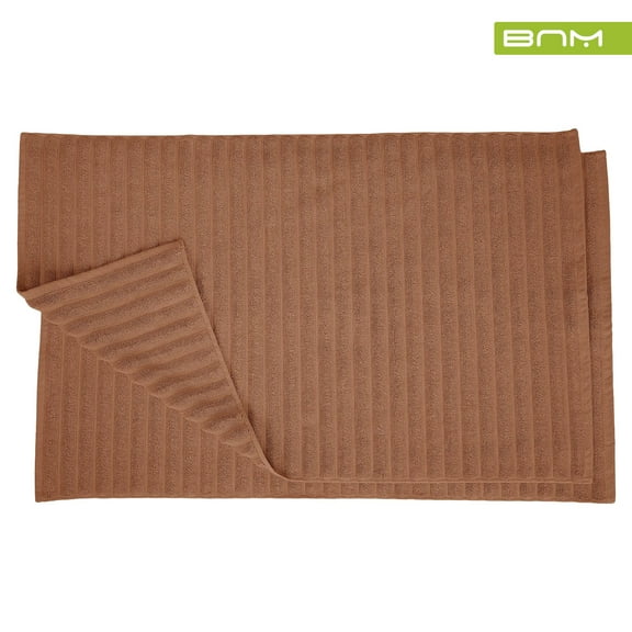 Lined 100% Combed Cotton Bath Mats Set for Bathroom 2 Piece, Brown