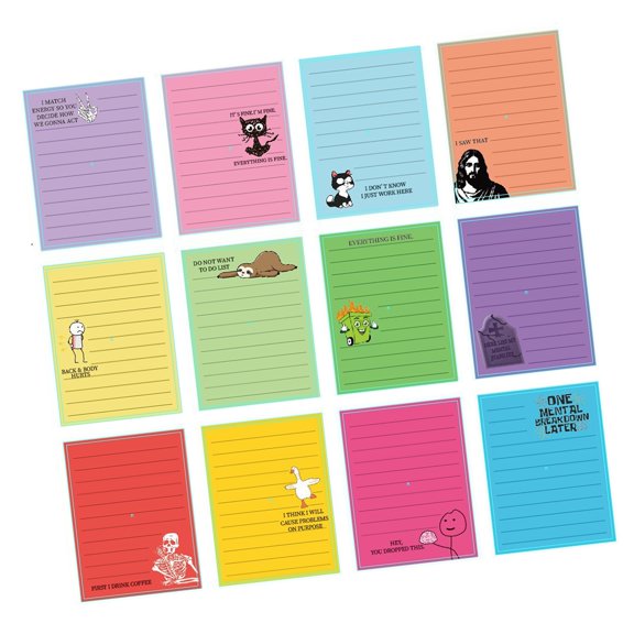 Lined Adhesive Writing Paper, 12 Different Illustrated Motifs for Task Lists, Student Writing, and Planner or Journal Writing Pages
