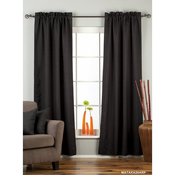 Lined-Black Rod Pocket Matka Raw Silk Curtain / Drape - 60W x 63L - Piece