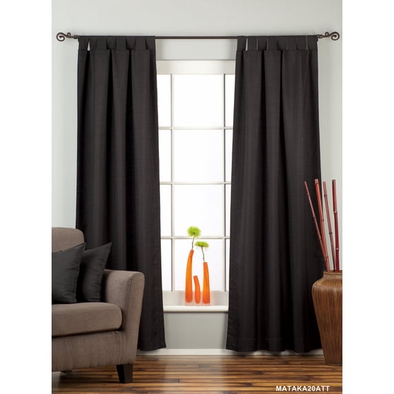 Lined-Black Tab Top Matka Raw Silk Curtain / Drape - 60W x 84L - Piece