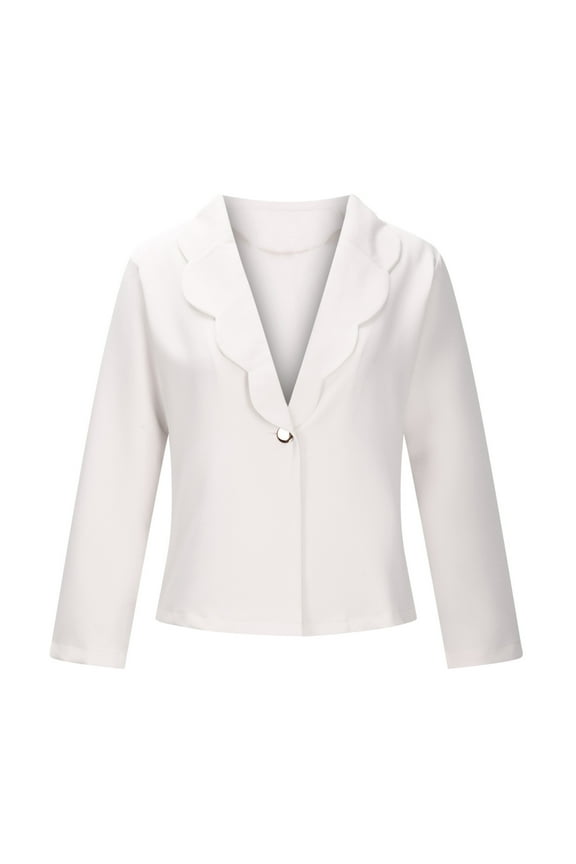 Lined Blazers for Women Casual Long Ruched Sleeve Suit Plain Open Jackets Work Office Womens Coats Cardigan Suit Formal Jacket Top Solid Color Wavy Collar Italian Ladies Blazer Coats
