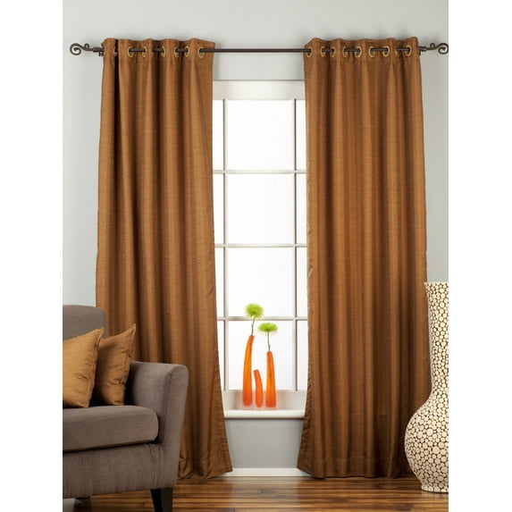 Lined-Brown Ring Top Matka Raw Silk Curtain / Drape - 80W x 120L - Piece