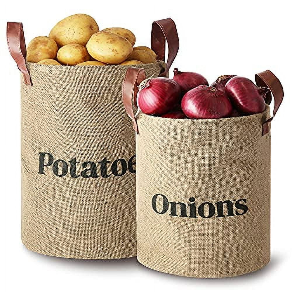 Lined Burlap Pantry Storage Baskets For Potatoes And Onions With