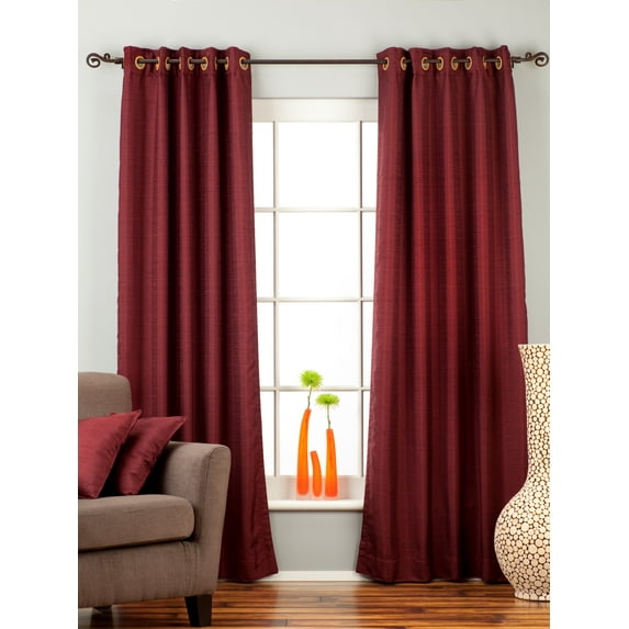 Lined-Dark Maroon Ring Top Matka Raw Silk Curtain / Drape - 80W x 120L - Piece