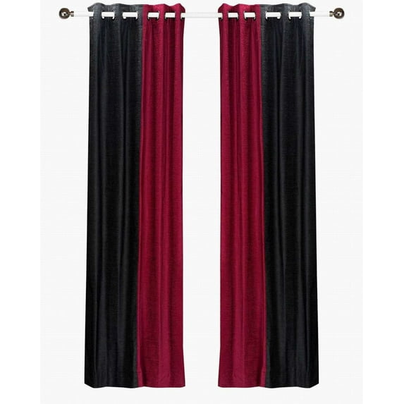 Lined-Delancy Black and Burgundy ring top Velvet Curtain Panel-80W x 96L-Piece