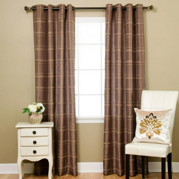 Lined Faux Silk Chenille Check Grommet Curtain Pair