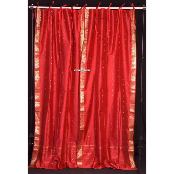 Lined-Fire Brick Tie Top Sheer Sari Curtain / Drape - 80W x 84L - Piece
