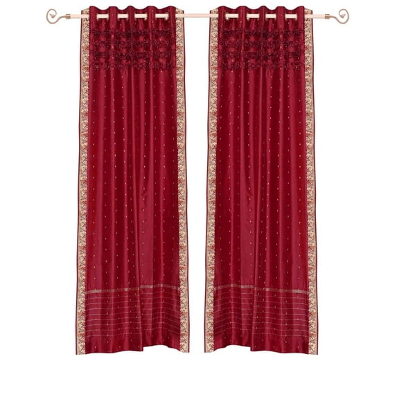 Lined-Fire brick Hand Crafted Grommet Sheer Sari Curtain Drape -43Wx120L-Piece