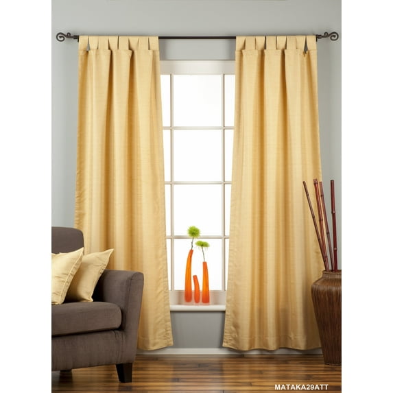 Lined-Golden Tab Top Matka Raw Silk Curtain / Drape - 60W x 84L - Piece