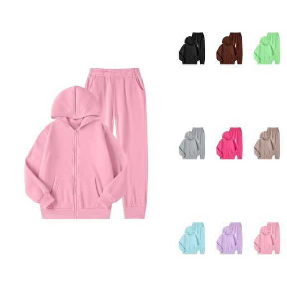 Lined Hoodie Pants Set, Girls Winter Outfits Cozy Warm 2 Piece Tracksuit with Full Zip Pullover & Jogger Sweatpants, Casual Playwear for Toddler Kids Youth